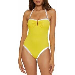 NEW TRINA TURK women's halter bandeau one piece swimsuit in yellow